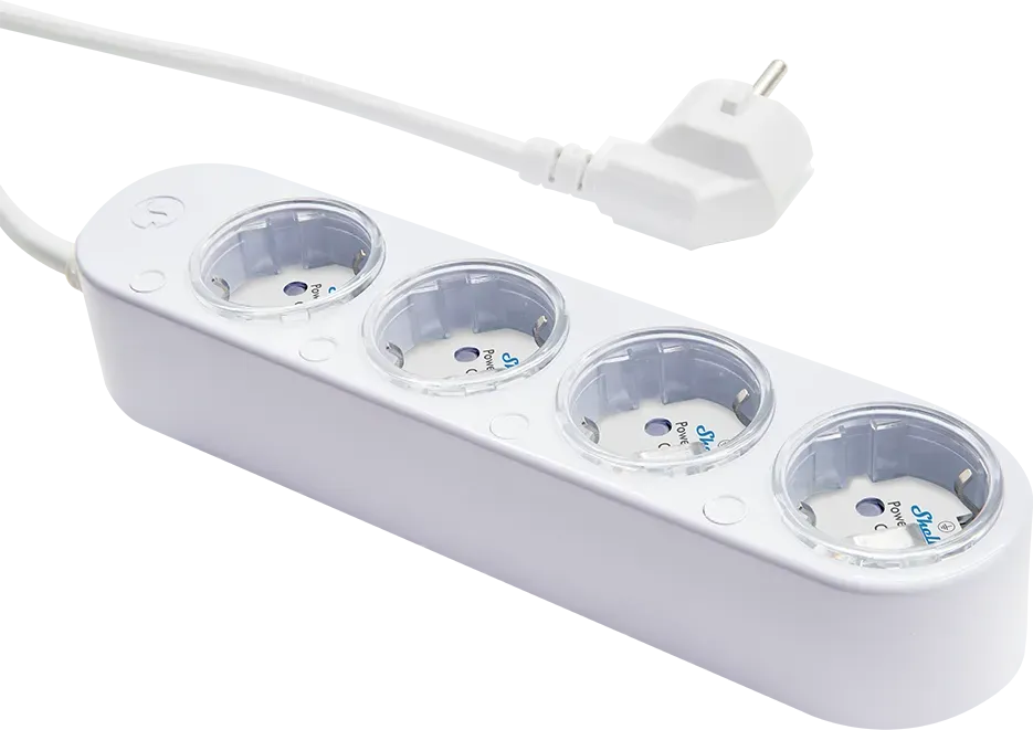 Shelly · Plug & Play „Power Strip 4 Gen4“ · Smarte Steckdosenleiste · 4x 12A · Messfunktion · WLAN · Zigbee · Matter · BT · weiß Shelly · Plug & Play „Power Strip 4 Gen4“ · Smarte Steckdosenleiste · 4x 12A · Messfunktion · WLAN · Zigbee · Matter · BT · weiß