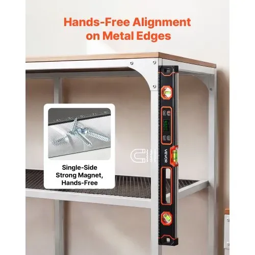 VEVOR Digitale Wasserwaage mit LCD-Display, 60 cm Richtwaage mit 3 Libellen 90°/45°/0°, Meganetische Maurerwaage mit IP54 Wasserschutz & 2 Batterien, 360° Messwerkzeug für Baustelle Hausrenovierung – Bild 3