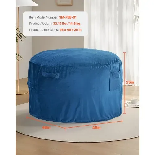 VEVOR runder Sitzsack Sitzkissen Bean Bag Erwachsene (1168 x 1168 x 635 mm) mit abnehmbarem & waschbarem Bezug, gefüllt mit niederländischem Samt & hochdichtem Schaumstoff, für Schlafzimmer Blau VEVOR runder Sitzsack Sitzkissen Bean Bag Erwachsene (1168 x 1168 x 635 mm) mit abnehmbarem & waschbarem Bezug, gefüllt mit niederländischem Samt & hochdichtem Schaumstoff, für Schlafzimmer Blau