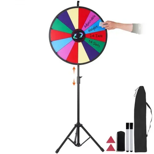 VEVOR Glücksrad (601 mm) mit 14 Fächern & Höhenverstellbarem Ständer (1125–1530 mm) & Abwischbarem Rouletterad & Aufbewahrungstasche, Drehendes Preisrad für Partys, Kneipen, Messen & Jahrmärkte VEVOR Glücksrad (601 mm) mit 14 Fächern & Höhenverstellbarem Ständer (1125–1530 mm) & Abwischbarem Rouletterad & Aufbewahrungstasche, Drehendes Preisrad für Partys, Kneipen, Messen & Jahrmärkte