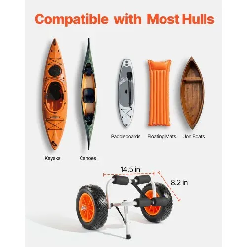 VEVOR Kajakwagen, 90 kg, faltbarer Kanuwagen mit 25,4 cm Vollgummireifen & 1 Ratschengurt, Bootswagen zum Transportieren von Kajaks, Kanus, Paddleboards, Jon-Booten, 620x350x325 mm – Bild 4