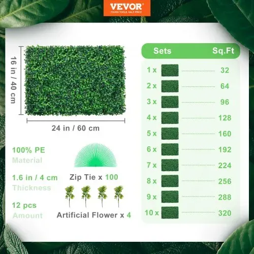 VEVOR 6 STÜCKE 20 x 20 künstliche Buchsbaumplatten Buchsbaumhecke Wandplatten Kunstrasen-Hintergrundwand grüne Graswand 4,1 cm Sichtschutz Heckenschutz UV-geschützt MLCZWQ6PC20X20001V0 20x20Inch – Bild 6