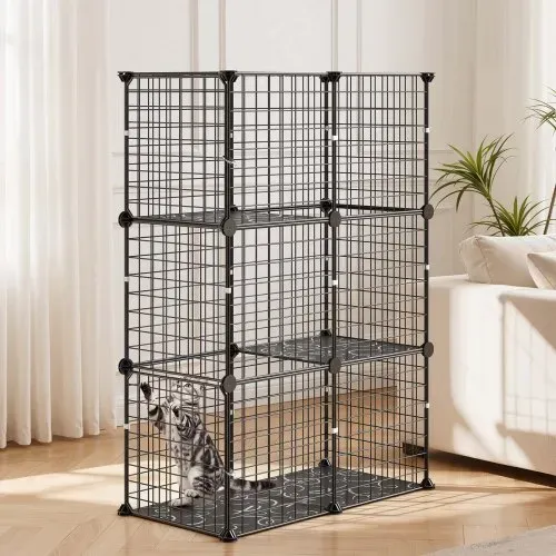 VEVOR Katzenkäfig Katzengehege 3-Stock Katzenauslauf 71,1x35,5x104,1cm, DIY-Katzenlaufstall für Indoor Abnehmbarer Metallgitterkäfig Ideal für 1-2 Katzen Kaninchen Frettchen & Kleintiere Schwarz – Bild 7