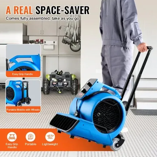 VEVOR Bodengebläse, 1400 U/min, 4000 CFM, Luftbeweger zum Trocknen und Kühlen, tragbarer Teppichtrockner-Ventilator mit 3 Blaswinkeln, Timer, 3-Geschwindigkeitseinstellung, für Hausmeister, Haushalt und gewerbliche Nutzung – Bild 5