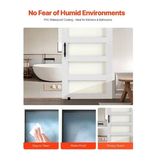 VEVOR Schiebetür im Scheunenstil Schiebetürsystem (1067 x 2134 mm) aus hochfesten MDF-Platten & Milchglas, Scheunentor mit Hardware-Kit & wasserfester PVC-Oberfläche & H-Rahmen für Badezimmer – Bild 3