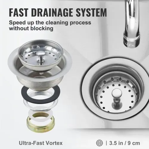 VEVOR Edelstahl Spültisch Gewerbliche Spülbecken 457 x 381 x 1041 mm, Spülbecken Edelstahl mit Wasserhahn 104 kg Tragfähigkeit, Edelstahlspüle Spülbecken Waschbecken Küche Freistehendes Spülbecken – Bild 4