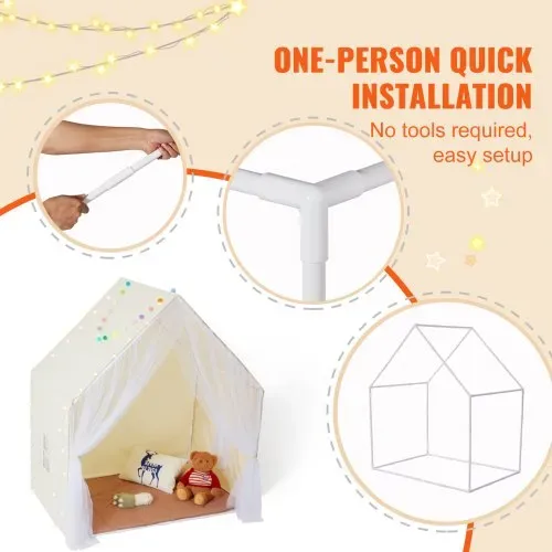 VEVOR Kinderspielzelt, Kinderzelt für Kinder von 1–5 Jahren, Kleinkinderzelt mit Matte und Zeltlampe, Zelt für Kinder mit Fenstern für drinnen und draußen, Jurtenzelt Beige 1 Tür 2 Fenster – Bild 4