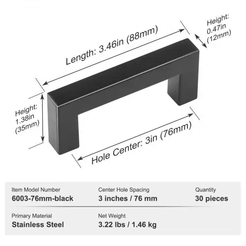 VEVOR 30er Set Möbelgriff Edelstahl Stangengriff 88x12x35mm Küchengriff Mittenlochabstand 76mm Schrankgriff Dicke der Schrankplatten von 1,52 bis 2cm oder 1,27 bis 4cm Türgriffe Schubladengriffe – Bild 6