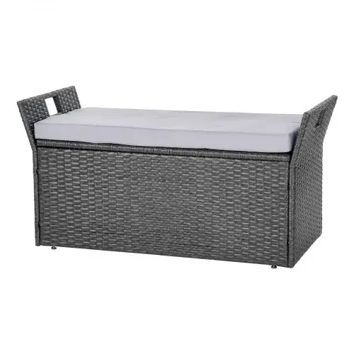 VEVOR Gartenbank mit Stauraum 180 kg, PE-Rattan-Sitzbank, Sitztruhe mit Kissen & seitlichem Griff, Aufbewahrungsbank, Sitzgelegenheit & Veranda-Dekor für Terrasse, Garten & Balkon, 104x45x52cm – Bild 8