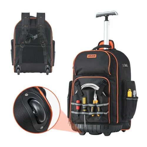 VEVOR Werkzeugrucksack mit Rollen, 50 kg Tragkraft, 72 Taschen, Werkzeugtasche, verstellbarer Teleskopgriff & stabile Basis, Arbeitsrucksack-Organizer für Bau & Mechanik, 450x275x560 mm VEVOR Werkzeugrucksack mit Rollen, 50 kg Tragkraft, 72 Taschen, Werkzeugtasche, verstellbarer Teleskopgriff & stabile Basis, Arbeitsrucksack-Organizer für Bau & Mechanik, 450x275x560 mm