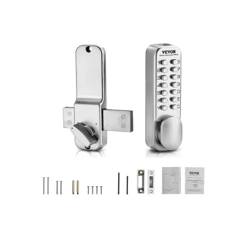 VEVOR mechanisches schlüsselloses Türschloss mit einseitiger Tastatur (14 Tasten), schlüsselloses Türschloss mit Drehknopf, Codeschloss für Haus Büro Außenzaun Hof Silber (35-65 mm dicke Tür) VEVOR mechanisches schlüsselloses Türschloss mit einseitiger Tastatur (14 Tasten), schlüsselloses Türschloss mit Drehknopf, Codeschloss für Haus Büro Außenzaun Hof Silber (35-65 mm dicke Tür)