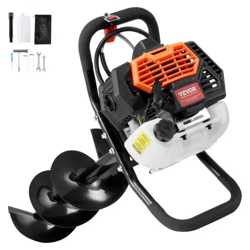 VEVOR Erdbohrer mit Benzinmotor, 52 CC, 1450 W, Benzinbohrer mit 8-Zoll-Bohrkronen und 1 Verlängerungsstange, Lochbohrer für Pfostenzäune für Ackerland, Gartenpflanzen, Orange+Schwarz – Bild 8