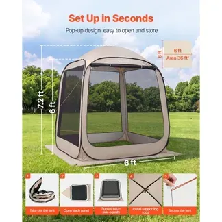 VEVOR Campingzelt, 182,88×182,88×219,4 cm, Partyzelt für 4-6 Personen, Pop Up Zelt mit Tragetasche, Netz-Seitenwänden und Heringen, für Garten, Terrasse und Outdoor-Aktivitäten, Beige VEVOR Campingzelt, 182,88×182,88×219,4 cm, Partyzelt für 4-6 Personen, Pop Up Zelt mit Tragetasche, Netz-Seitenwänden und Heringen, für Garten, Terrasse und Outdoor-Aktivitäten, Beige