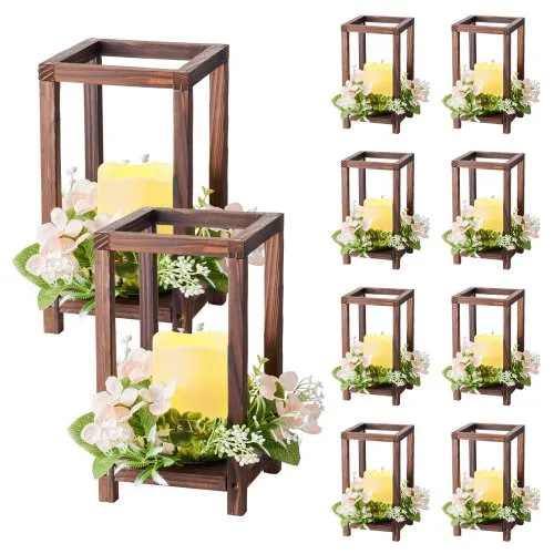 VEVOR 10er-Set Holzlaternen für Hochzeiten, inkl. 10 Holzlaternen-Kerzenhaltern, 10 flammenlosen LED-Kerzen, 10 Champagner-Blumenkränzen für Hochzeitstisch, Party, Bauernhaus-Dekoration, Braun VEVOR 10er-Set Holzlaternen für Hochzeiten, inkl. 10 Holzlaternen-Kerzenhaltern, 10 flammenlosen LED-Kerzen, 10 Champagner-Blumenkränzen für Hochzeitstisch, Party, Bauernhaus-Dekoration, Braun