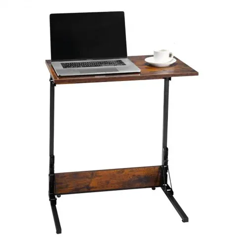 VEVOR Beistelltisch Kaffeetisch klappbar mit Metallrahmen & verstellbaren Füßen, C-förmiger Couchtisch für Wohnzimmer Schlafzimmer Büro 60 x 37 x 70 cm TV-Tablett, Sofatisch Braun und Schwarz – Bild 8