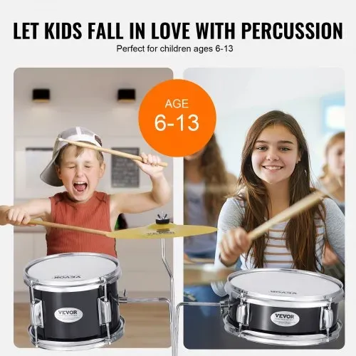 VEVOR Schlagzeugset, 3-teilig, Drum-Set mit verstellbarem Thron-Becken-Pedal, zwei Paar Drumsticks, ca. 20 cm Tom Drum, ca. 25 cm Snare Drum, ca. 36 cm Bass Drum, Schlagzeugset für Kinder, schwarz – Bild 3