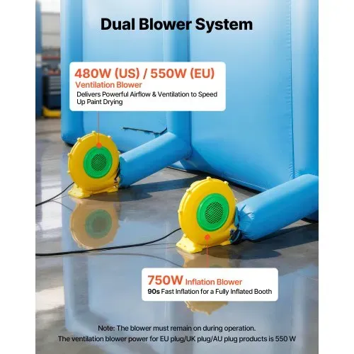 VEVOR Aufblasbare Lackierkabine 7x4x2,75 m Spritzkabine Farbkabine Blau, mit 550-W- & 750-W-Gebläsen Aktivkohlefiltration Umkleidebereich PVC-Fenster für ATV Motorrad Mittelgroße Möbel Tragbar – Bild 4