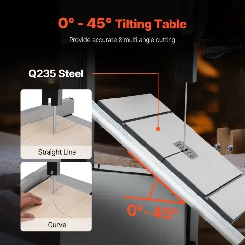 VEVOR Bandsäge, 340 mm, Tischsäge mit Ständer, 440–846 U/min stufenlos machbare Geschwindigkeit, 1100 W 1-1/2 PS, 220 V, für die Holzbearbeitung von Aluminium, Holz, Metall & Kupfer – Bild 4