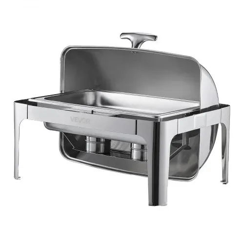 VEVOR Chafing Dish Set Speisenwärmer Edelstahl mit Pfannen in voller Größe (8,5 L), rechteckiger Wärmespender mit Roll Top Deckel & Wasserpfannenständer & Brennstoffhalter, für Buffet Silber – Bild 9
