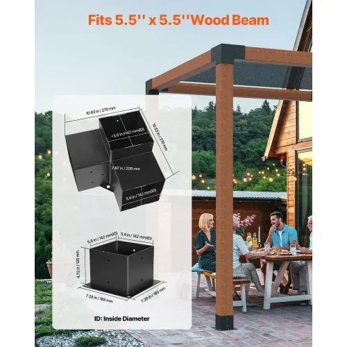 VEVOR Pfostenverbinder, Pfostennecke für 142 x 142 mm Pfosten, inkl. 4 Stk.3-Wege-Hochleistungs-Eckhalterung & 4 Stk. Pfostenträger, Pergola-Halterung-Set für Pavillons, Terrassenpergolen VEVOR Pfostenverbinder, Pfostennecke für 142 x 142 mm Pfosten, inkl. 4 Stk.3-Wege-Hochleistungs-Eckhalterung & 4 Stk. Pfostenträger, Pergola-Halterung-Set für Pavillons, Terrassenpergolen