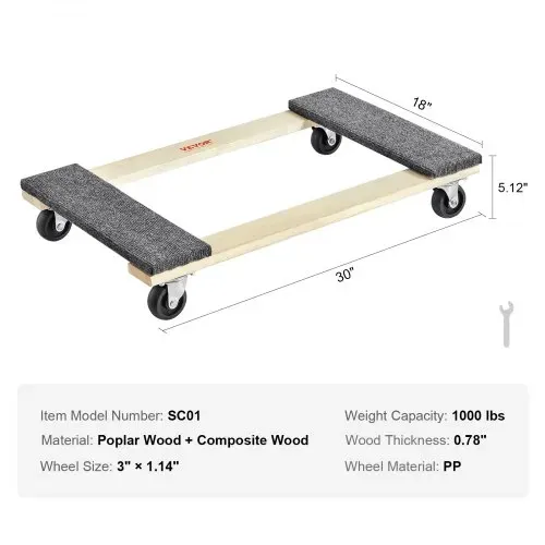 VEVOR Möbelwagen, Möbelwagen, 4 Räder, tragbare bewegliche Rollen, robust, ineinandergreifend, klein, flach, für schwere Möbel, 2 Stück, 40,6 x 27,9 cm, 227,8 kg Kapazität, schwarz – Bild 6