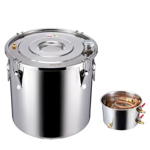 VEVOR Alkoholdestillieranlage 30 L Edelstahl Wasseralkohol Destillieranlage mit Kupferspule, Heimbrau-Raffinations-Gärungsset mit Thermometer und Pumpe, für Wein Whisky Brandy, Silber – Bild 9