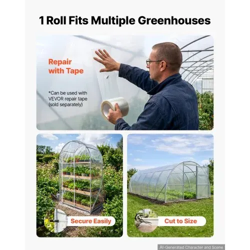 VEVOR Gewächshausfolie 1,8x30,5m Polyethylenfolie 0,143–0,152mm Tunnelfolie, für Landwirtschaft Gartenbau & Freilandpflanzen, Wasser- Sonnen- Frost- Wind- & Staubbeständig, Lichtdurchlässig, Meterware – Bild 5