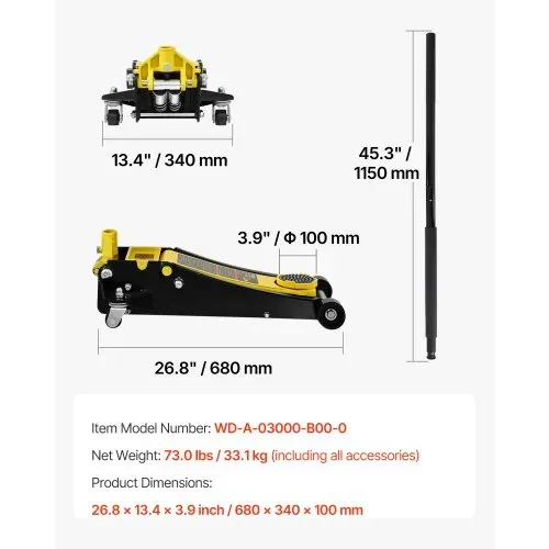 VEVOR Wagenheber, 3 Tonnen niedriger Wagenheber, Hochleistungs-Rennwagenheber aus Stahl mit Doppelkolben-Schnellhubpumpe, Hubbereich des Wagenhebers 3,35"-19,69 – Bild 6