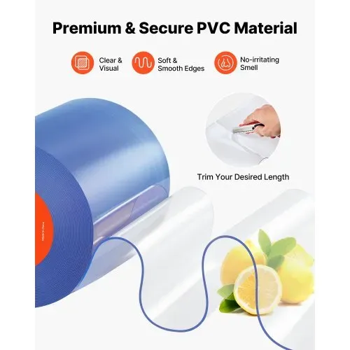 VEVOR Streifenvorhang, 50' Länge x 8" Breite x 0,08" Dicke, durchsichtige glatte PVC-Streifenvorhang-Tür-Großrolle, Kunststoff-Türstreifen für Türen von Supermärkten, Garagen, Lagerhallen, Scheunen, Tierställen – Bild 4