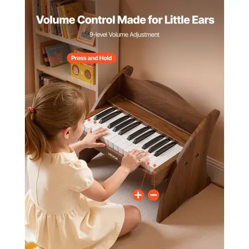 VEVOR Kinder-Keyboard, 25 Tasten, E-Piano, Holzklavier für Kinder ab 3 Jahren, Musikispielzeug mit Realistischem Klang, Dual-Power, Einstellbare Lautstärke, Musikalische Früherziehung, Walnussholz – Bild 3