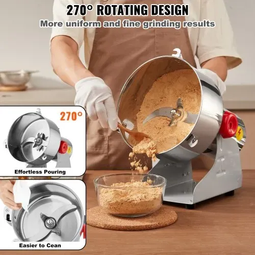VEVOR elektrische Getreidemühle Hochgeschwindigkeits-Gewürzmühle 2 kg 3400 W, Pulverisiermaschine aus Edelstahl, für trockene Körner Gewürze Müsli Kaffee Mais Pfeffer, Schwenktyp 24 x 23 x 38 cm – Bild 5