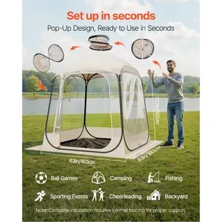 VEVOR Transparentes Zelt, 160x160x182 cm, Pop-up-Zelt für 2–4 Personen, Sportzelt mit Bodenmatte & oberer Abdeckung, Outdoor-Bubble-Zelt, Campingunterstand für Veranstaltungen, Angeln, Jubeln VEVOR Transparentes Zelt, 160x160x182 cm, Pop-up-Zelt für 2–4 Personen, Sportzelt mit Bodenmatte & oberer Abdeckung, Outdoor-Bubble-Zelt, Campingunterstand für Veranstaltungen, Angeln, Jubeln