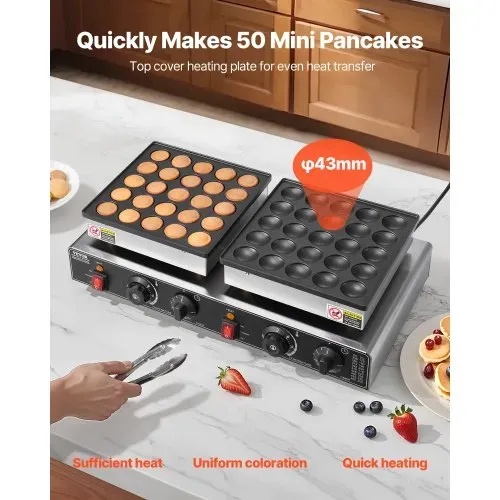 VEVOR 50-tlg. Mini-Pfannkuchen-Maker, Dorayaki-Bäcker aus antihaftbeschichtetem Edelstahl, 1800 W kommerzielle elektrische Poffertjes-Grillpfanne, duale Temperatur- und Zeitregelung, für Restaurant VEVOR 50-tlg. Mini-Pfannkuchen-Maker, Dorayaki-Bäcker aus antihaftbeschichtetem Edelstahl, 1800 W kommerzielle elektrische Poffertjes-Grillpfanne, duale Temperatur- und Zeitregelung, für Restaurant