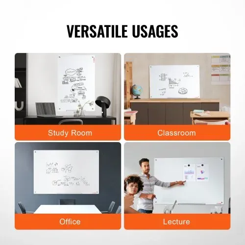 VEVOR Magnetisches Glas-Whiteboard, Wandtafel Trocken Abwischbare Tafel 120 x 80 cm, Wandmontiertes Weißes Glasboard ohne Rahmen, mit Stiftablage, einem Radiergummi& 2 Stiften, Magnettafel Weiß – Bild 4
