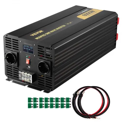 VEVOR Wechselrichter, 6000 W, modifizierter Sinus-Wechselrichter DC 12 V auf AC 230 V Auto-Konverter mit LCD-Display, LED-Anzeigen, EU-Steckdosen, Wechselrichter, für Auto, Wohnmobil, LKW, Boot, Reisen, Camping VEVOR Wechselrichter, 6000 W, modifizierter Sinus-Wechselrichter DC 12 V auf AC 230 V Auto-Konverter mit LCD-Display, LED-Anzeigen, EU-Steckdosen, Wechselrichter, für Auto, Wohnmobil, LKW, Boot, Reisen, Camping