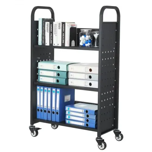 VEVOR Bücherwagen, 150 kg Tragkraft, Bibliothekswagen, 77 x 38 x 122 cm, einseitiges L-förmiges Bücherregal mit Doppelbremsrollen, Bücherregalwagen für Wohnzimmer, Büro, Schule, Schwarz – Bild 8