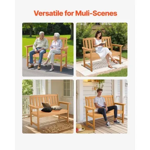 VEVOR Gartenbank Gartenmöbel Bänke 128 cm 363 kg Tragkraft für 2-3 Personen, wetterfester Kunststoffrahmen mit Rückenlehne und breiten Armlehnen, Terrassenbank für Garten Park Hof Holzfarbe – Bild 5