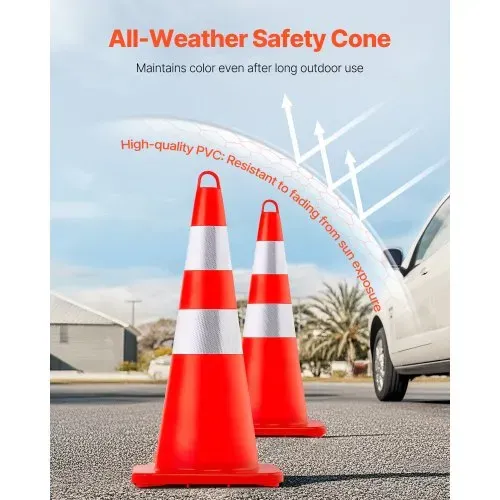 VEVOR Sicherheitskegel, 10 Stück 73 cm Verkehrskegel, Orangefarbene PVC-Baukegel, 2 Reflektierende Kragen, Verkehrskegel mit Beschwerter Basis und Handring, für Verkehrskontrolle – Bild 2
