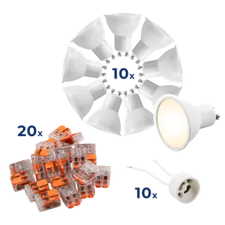 LED-Strahler Komplettset McShine, 10x MS-60, 10x Fassung, 20x Wago-Klemme LED-Strahler Komplettset McShine, 10x MS-60, 10x Fassung, 20x Wago-Klemme