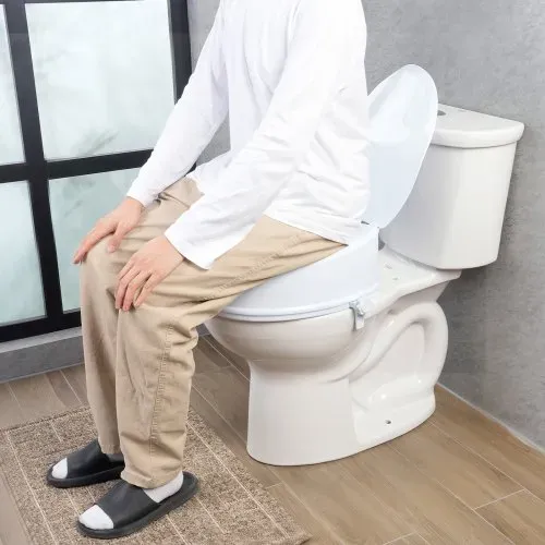 VEVOR Toilettensitzerhöhung Toilettenerhöhung 136 kg belastbar mit Toilettensitz & Doppelknopf, für Senioren Behinderte Patienten Schwangere Mediziner Weiß Universal Toilettensitzerhöhung – Bild 7