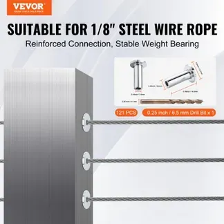 VEVOR 121er-Pack T316-Edelstahl-Schutzhülsen für 0,3175 cm Drahtseilkabel VEVOR 121er-Pack T316-Edelstahl-Schutzhülsen für 0,3175 cm Drahtseilkabel