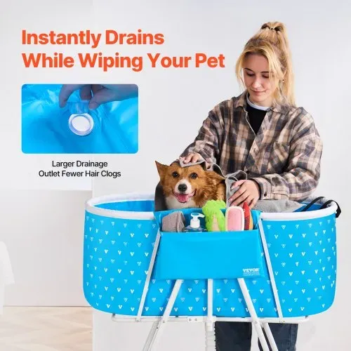 VEVOR Tragbare Hundebadewanne, erhöhte & zusammenklappbare, Haustierbadewanne mit Schnellentwässerung, Badewanne zum Waschen & Pflegen kleiner & mittelgroßer Hunde und Katzen, Hellblau – Bild 4