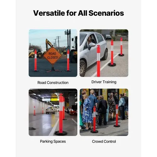 VEVOR Verkehrsleitpfosten Leitpfosten 6 Stk. (114 cm) mit beschwertem Sockel & Reflektorstreifen, robuste Leitpfosten für Baustellen, Parkplätze, Absperrpfosten zur Steuerung von Menschenmengen, rot – Bild 5