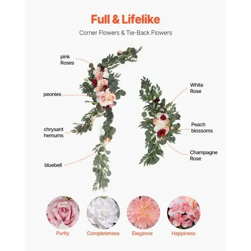 VEVOR Blumenset für Hochzeit Bogen, rosa Blumenset für Traubogen mit Vorhängen (5er-Set) – 2 Blumenarrangements, 3 transparente Vorhänge, für Zeremoniensträuße, Empfangshintergrunddekoration – Bild 4