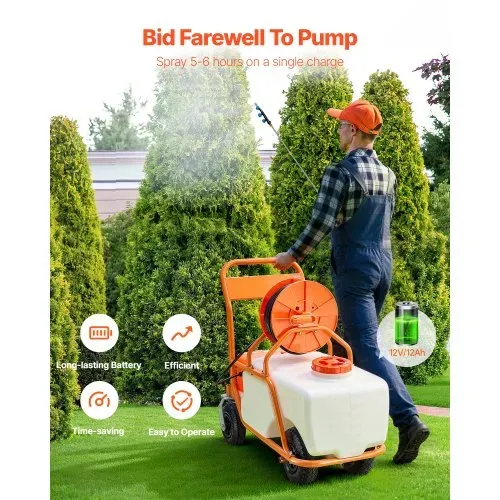 VEVOR Rasensprüher mit Rädern, einstellbarer Druck 0–90 PSI, Sprühgerät mit 60-L-Tank, mit 8 Düsen, 2 Zauberstäben, breiter Öffnungsdeckel für Garten, Jäten, Sprühen – Bild 2