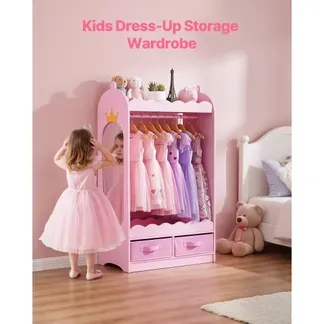 VEVOR Kinderkleiderschrank 604x339x1080mm, Kindergarderobe mit Spiegel Kleiderstange Ablagen, Verkleidungsschrank aus MDF mit Stoffschubladen für Mädchen, Kinderschrank für Kostüme Schlafzimmer, Rosa VEVOR Kinderkleiderschrank 604x339x1080mm, Kindergarderobe mit Spiegel Kleiderstange Ablagen, Verkleidungsschrank aus MDF mit Stoffschubladen für Mädchen, Kinderschrank für Kostüme Schlafzimmer, Rosa