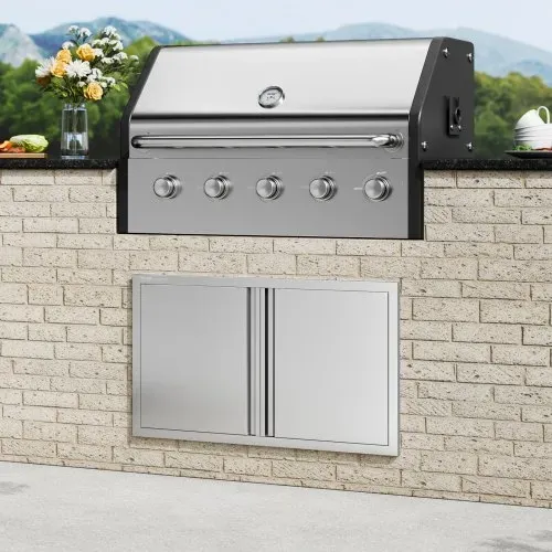 VEVOR Grill-Zugangstür, 914 x 534 mm, Doppelte Außenküchentür, Flächenbündig Montierte Edelstahltür, Vertikale Wandtür mit Versenkbaren Griffen, für Grillinsel, Grillstation, Außenschrank – Bild 7