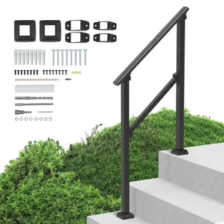 VEVOR Handläufe für Außentreppen, 2–3-stufiges Treppenhandlauf-Set, Übergangsgeländer aus Karbonstahl mit Montagesatz, Treppengeländer für Senioren, Betonstufen & Veranda & Deck, schwarzes Vierkantrohr VEVOR Handläufe für Außentreppen, 2–3-stufiges Treppenhandlauf-Set, Übergangsgeländer aus Karbonstahl mit Montagesatz, Treppengeländer für Senioren, Betonstufen & Veranda & Deck, schwarzes Vierkantrohr