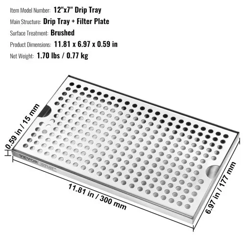 VEVOR 304 Edelstahl-Tropfschale, Bierabtropfschale mit 4 Rutschfesten Gummipads & Abnehmbarer Abdeckung, 300 x 180 x 25 mm Bar-Tropfschale Geeignet für Restaurants, Bars, Küchen, Café usw. – Bild 6
