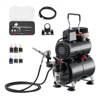 VEVOR Airbrush Set 1/6 PS mit Luftkompressor & Tank, 1 Dual Action Airbrush Pistole mit 3 Düsen (0,2/0,3/0,5 mm) & Schlauch & Acrylfarbe & 1 Ventilator, für Kuchendekoration Modellmalerei Nagelkunst VEVOR Airbrush Set 1/6 PS mit Luftkompressor & Tank, 1 Dual Action Airbrush Pistole mit 3 Düsen (0,2/0,3/0,5 mm) & Schlauch & Acrylfarbe & 1 Ventilator, für Kuchendekoration Modellmalerei Nagelkunst
